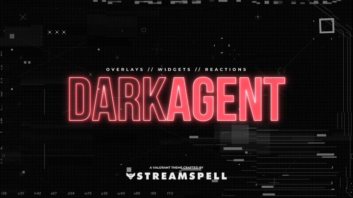 Futuristic tactical FPS stream overlay with neon red HUD interface and animated scenes, promoting the Dark Agent Stream Package by StreamSpell. Ideal for Valorant, Battlefield 6, and Marathon streams. Compatible with OBS Studio, Streamlabs, and StreamElements.