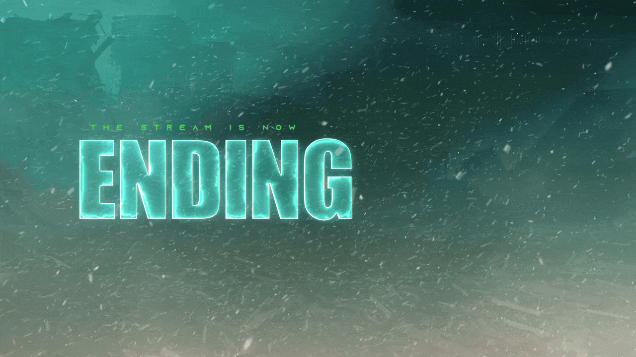 Winter and Christmas themed “Ending” animated stream screen featuring glowing icy teal text, snow particles in motion, and a tactical Battlefield-style HUD background. Part of the BF6 HUD Stream Package by StreamSpell. Fully compatible with OBS Studio, Streamlabs Desktop, and StreamElements.