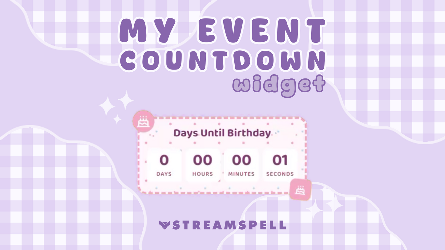 Birthday Event Countdown Widget by StreamSpell with days, hours, minutes, and seconds countdown.