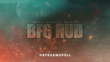 Load image into Gallery viewer, Animated “BF6 HUD” screen from the BF6 HUD Stream Package by StreamSpell, featuring battlefield-inspired visuals with embers and destroyed city background.