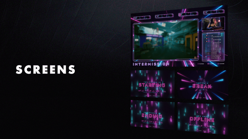 Overlays Stream Pack Animated / Neon Purple Style Compatible 