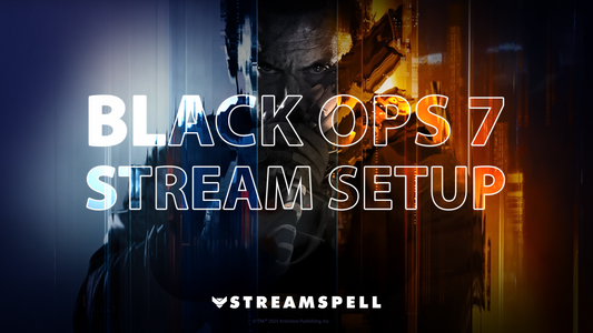 Futuristic split-tone image with blue and orange lighting promoting Call of Duty: Black Ops 7 stream setup by StreamSpell. Ideal for FPS streamers using Streamlabs reactive overlays.