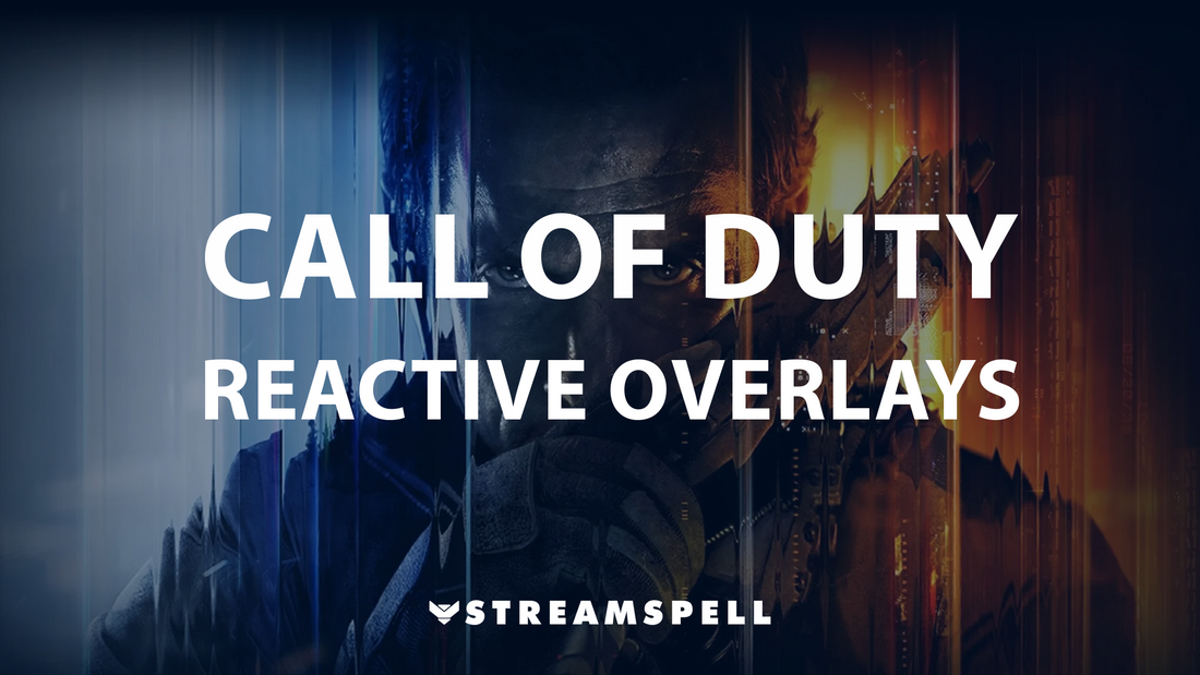 Futuristic split-tone image with blue and orange lighting promoting Call of Duty Reactive Overlays by StreamSpell. Exclusive to Streamlabs Desktop for FPS streamers.