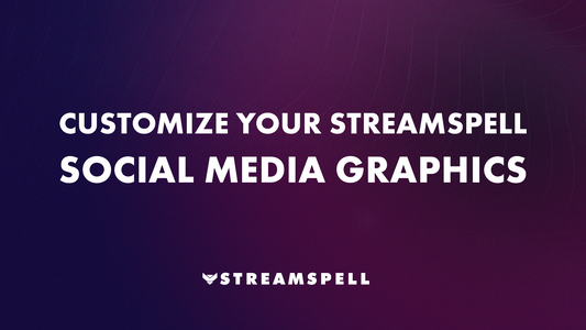 Gradient background with the text “Customize Your StreamSpell Social Media Graphics.” Tutorial image for editing PSD files from StreamSpell stream overlay packages. Ideal for Twitch, YouTube, and Kick streamers.
