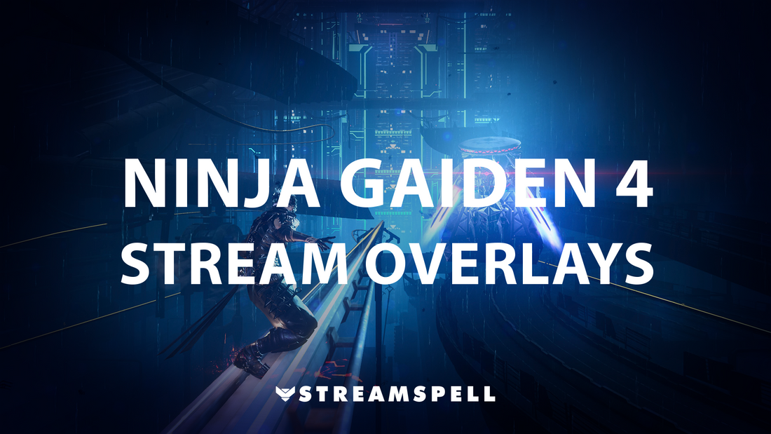 Futuristic ninja scene with blue lights promoting Ninja Gaiden 4 stream overlays by StreamSpell.