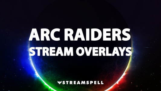 Futuristic sci-fi planet with glowing blue, green, and red lights promoting Arc Raiders Stream Overlays by StreamSpell. Ideal for tactical FPS streamers using OBS, Streamlabs, and StreamElements.