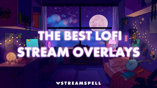 The Best Lofi Stream Overlays by StreamSpell – cozy Twitch overlay setup featuring a nighttime room with moonlight, string lights, desk setup, and a cat by the window. Perfect for chill streams, just chatting, studying, and reading sessions.