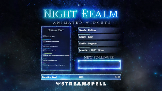 Nightreign stream overlay for Elden Ring and Souls-like games featuring animated screens, alerts, and webcam overlays for OBS and Streamlabs.