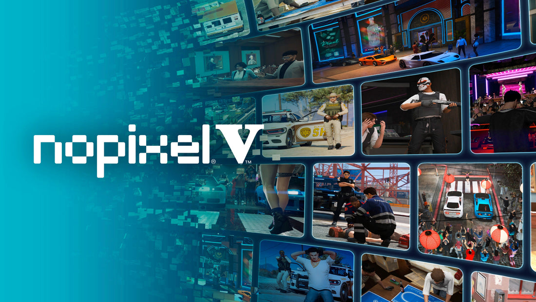nopixel V poster featuring GTA roleplay scenes in Los Santos.