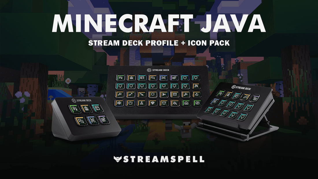 Minecraft Java Stream Deck Profile and Icon Pack displayed across supported devices