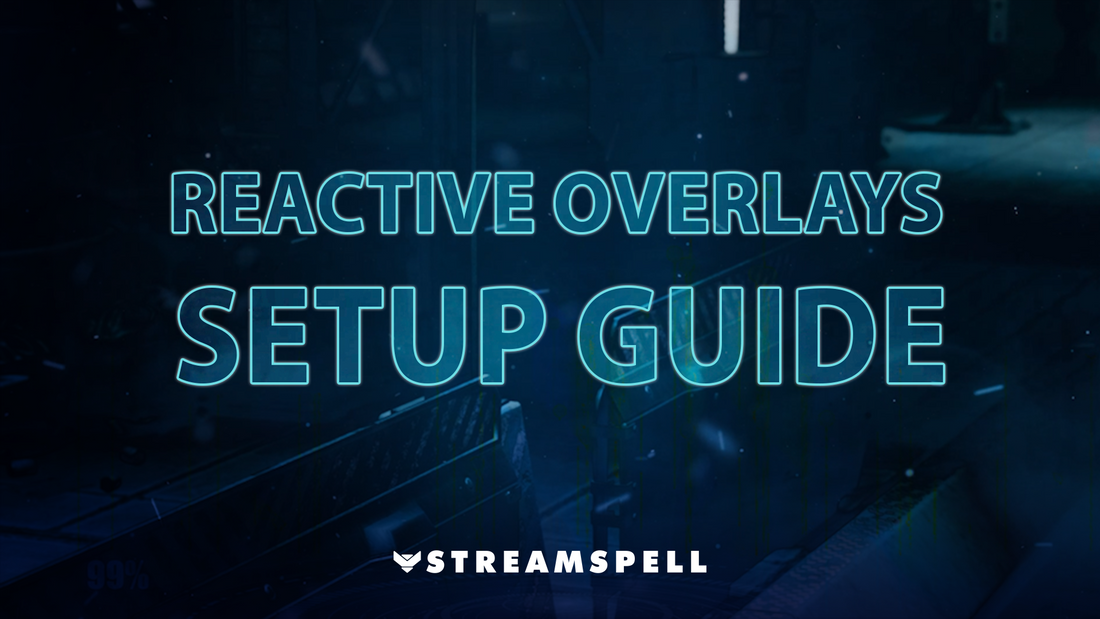Futuristic blue HUD-style background with glowing text reading “Reactive Overlays Setup Guide,” promoting StreamSpell’s Streamlabs tutorial.