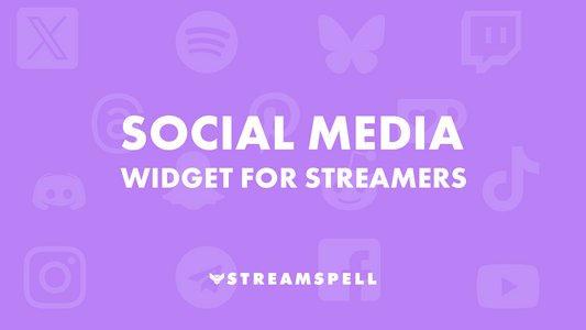 Social Media Widget for Streamers by StreamSpell on purple background with social icons. Free widget for OBS, Streamlabs, and StreamElements.