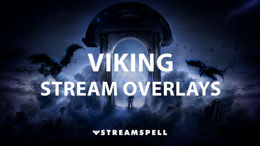 Epic Norse-inspired stream setup with lightning, runes, and Viking symbols promoting the best Viking stream overlays by StreamSpell. Ideal for Twitch and YouTube. Compatible with OBS Studio, Streamlabs, and StreamElements.