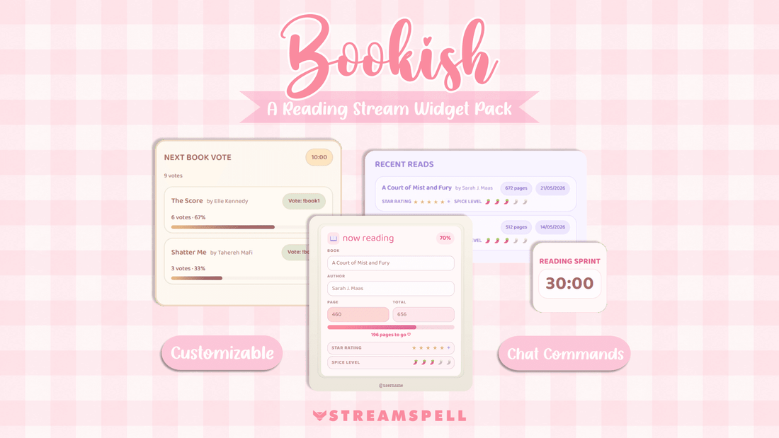 Bookish Reading Widget Pack with cozy OBS widgets for book streamers