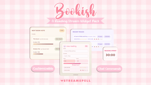 Bookish Reading Widget Pack with cozy OBS widgets for book streamers