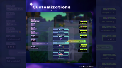 Customization interface with chat messages on a blurred background