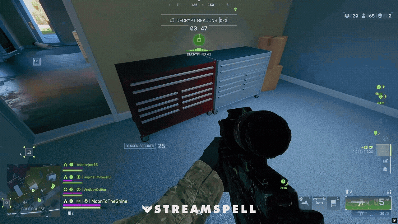 FPS stream screen with red tactical HUD overlay and battlefield-style environment from the BF6 // RED Stream Package by StreamSpell. Designed for Valorant, Warzone, Battlefield-style games, and Marathon streams.