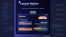 Load image into Gallery viewer, Screenshot of layout style options with various theme choices on a dark blue background.