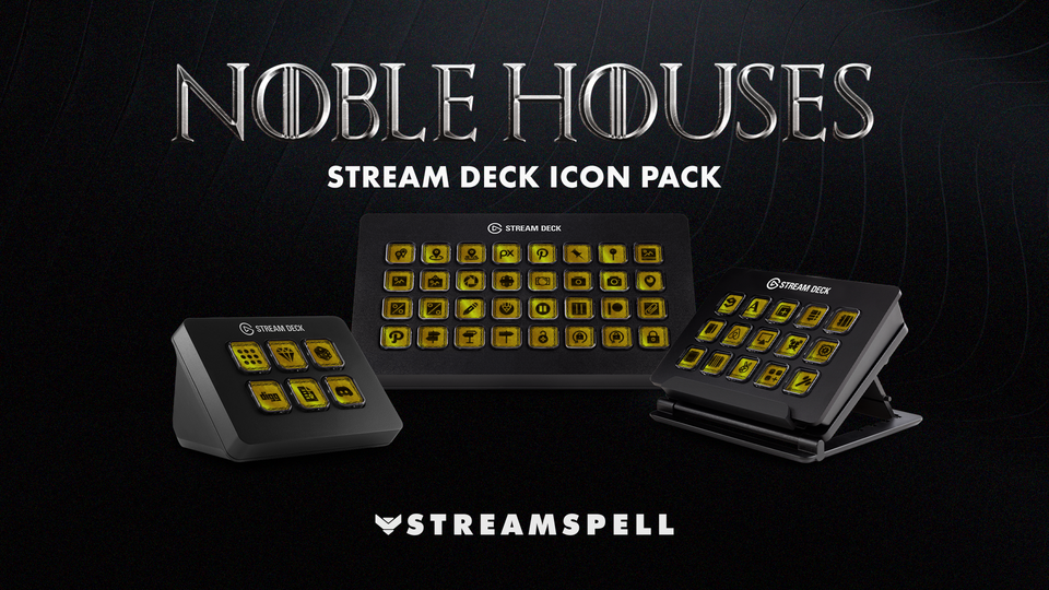 Baratheon Stream Deck Icons – Golden background with bold black icons on Stream Deck devices