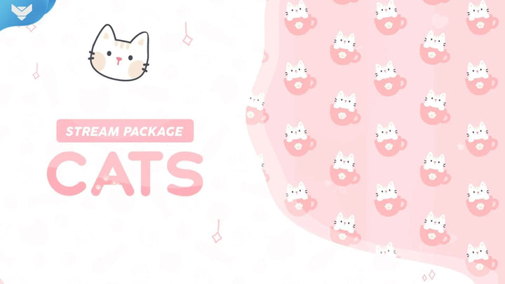 Adorable kitten-themed stream overlay with pastel pink color, teacup cats, and cozy aesthetic, part of the Cats animated overlay package by StreamSpell for OBS and Streamlabs.
