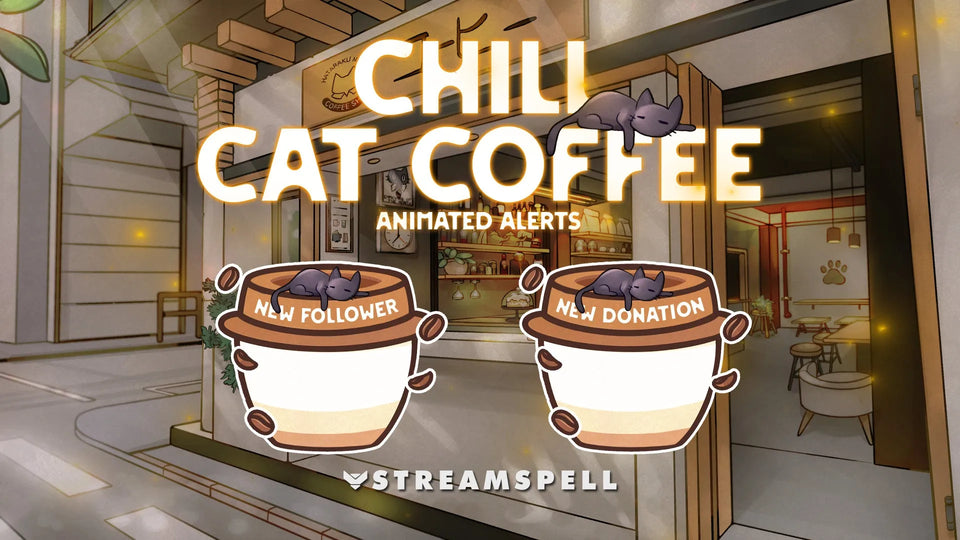 Chill Cat Coffee Stream Overlay Package | Cozy Lofi Twitch Overlays