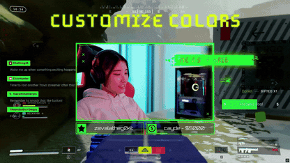 Marathon Stream Overlays and Widgets color customization preview by StreamSpell, showing editable stream color variants for OBS Studio, Streamlabs, and StreamElements.