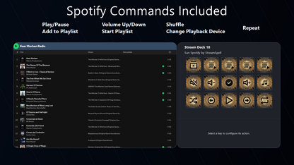 Spotify commands included in the Sun Stream Deck Profile
