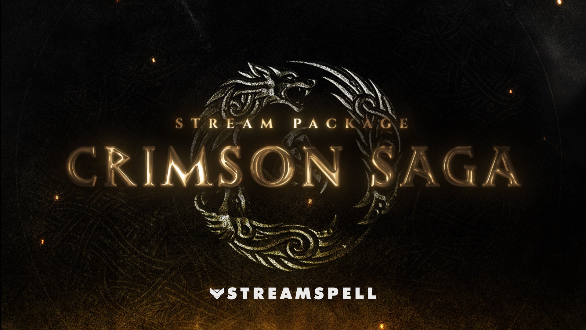 Animated dark fantasy logo with glowing dragon emblem and ember particles representing the Crimson Saga stream overlay package by StreamSpell.