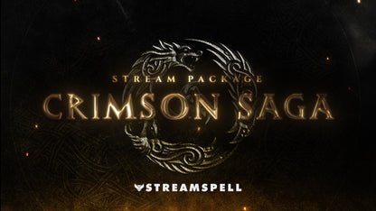 Animated dark fantasy logo with glowing dragon emblem and ember particles representing the Crimson Saga stream overlay package by StreamSpell.