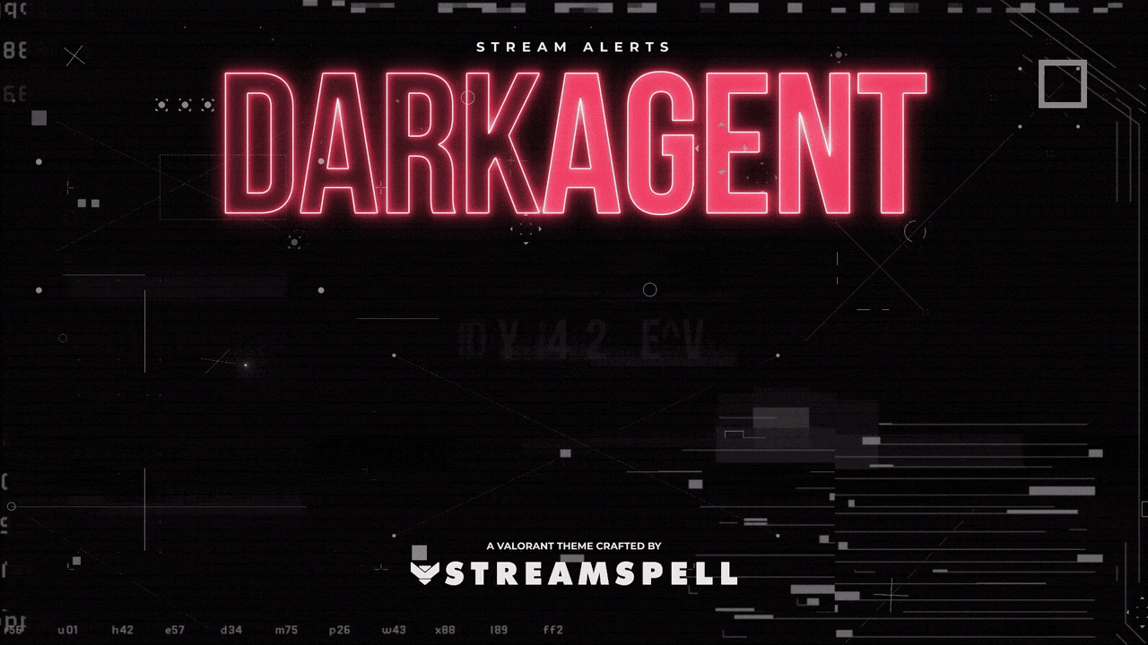 Cyber-style animated stream alerts with red neon HUD elements from the Dark Agent Stream Package by StreamSpell. Designed for Twitch, YouTube, and Kick streamers using OBS Studio or Streamlabs.
