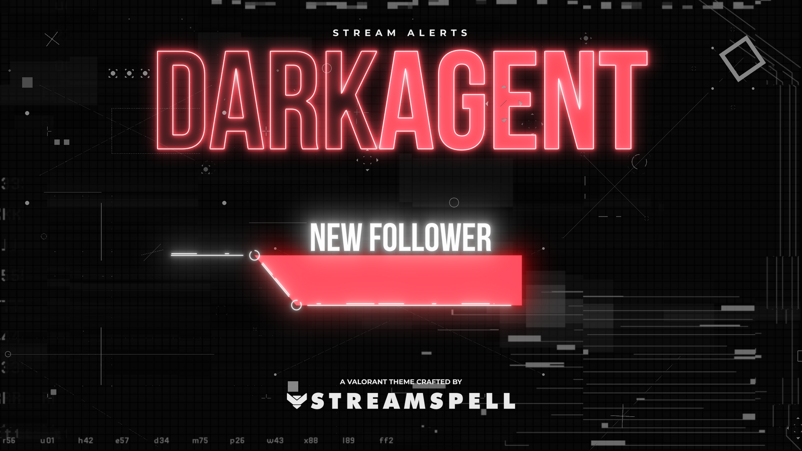 Cyber-style animated stream alerts with red neon HUD elements from the Dark Agent Stream Package by StreamSpell. Designed for Twitch, YouTube, and Kick streamers using OBS Studio or Streamlabs.
