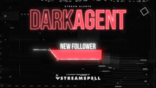 Load image into Gallery viewer, Cyber-style animated stream alerts with red neon HUD elements from the Dark Agent Stream Package by StreamSpell. Designed for Twitch, YouTube, and Kick streamers using OBS Studio or Streamlabs.