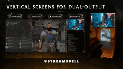 Vertical stream screens for dual-output featuring dark fantasy rune design and cinematic medieval overlays from the Crimson Saga Stream Package for Twitch and OBS.