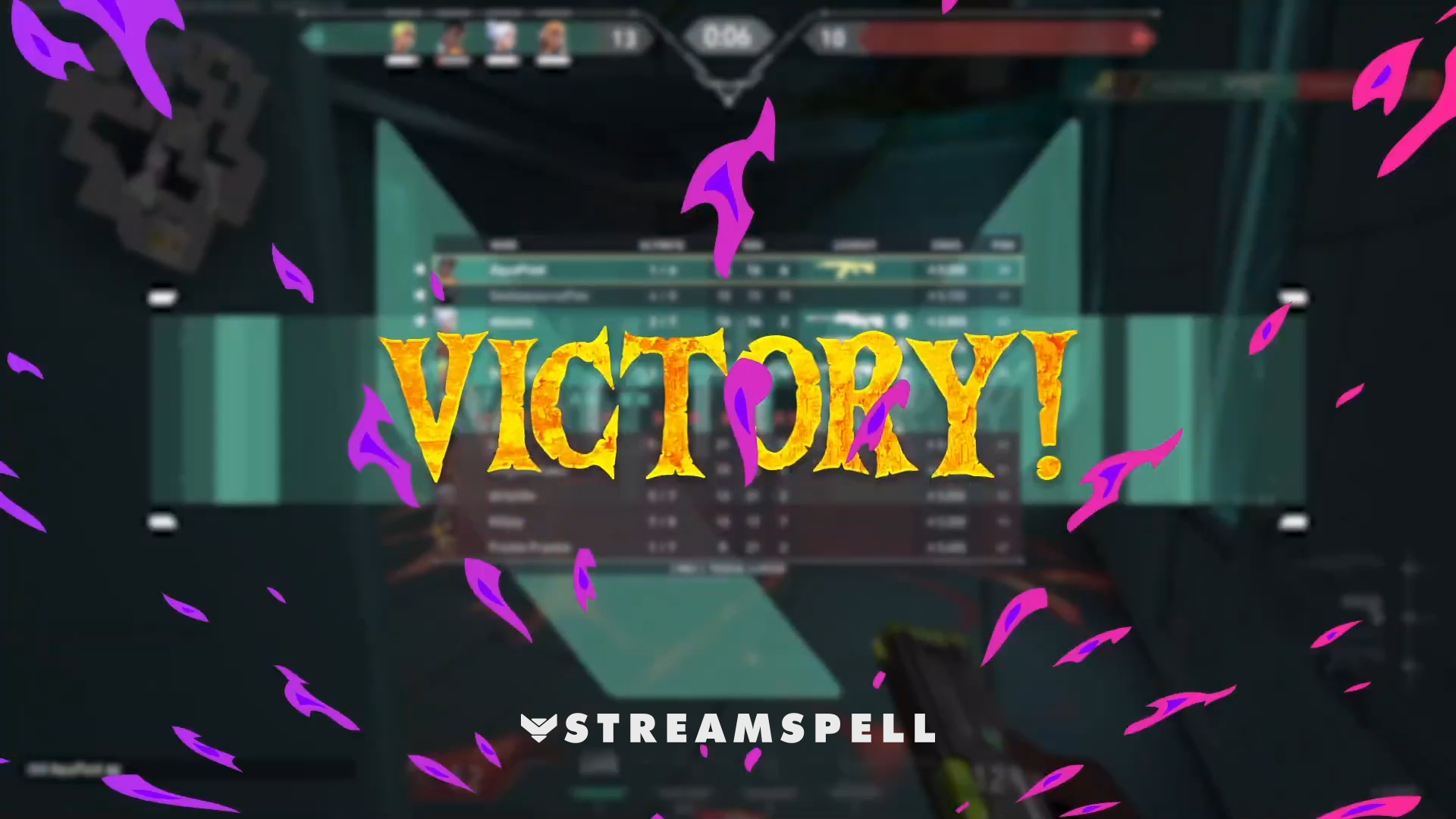 🎃 Glowing golden “Victory” text surrounded by spooky purple flames, part of the Duskwood Reactive Overlays by StreamSpell. Perfect for Halloween Twitch and YouTube streams. Works with Streamlabs Reactive Overlay system.