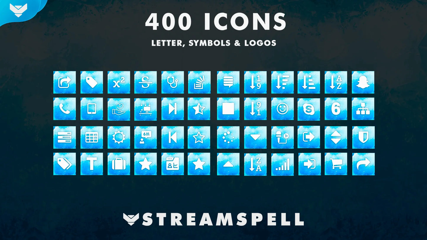 Ice Stream Deck icons with frozen blue gaming aesthetic for Elgato by StreamSpell.