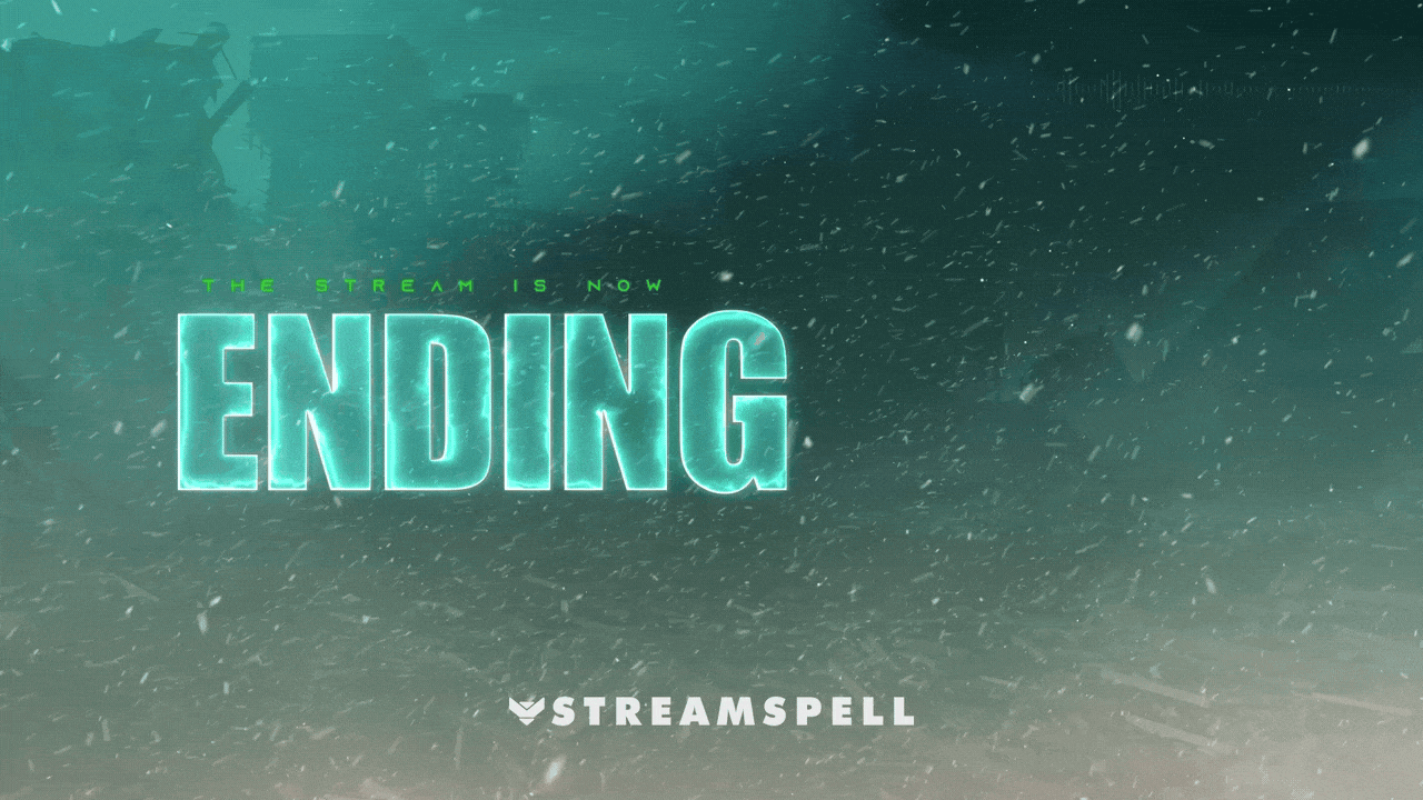 Winter “Ending” animated stream screen featuring frosty teal typography, drifting snow particles, and a combat-style HUD overlay. Part of the BF6 HUD Stream Package by StreamSpell. Optimized for Twitch, YouTube, and OBS streaming setups.