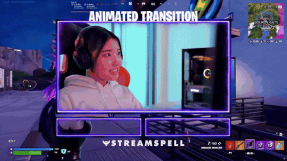 Fortnite animated stinger transition overlay for Twitch, OBS and Streamlabs with dynamic battle effects.