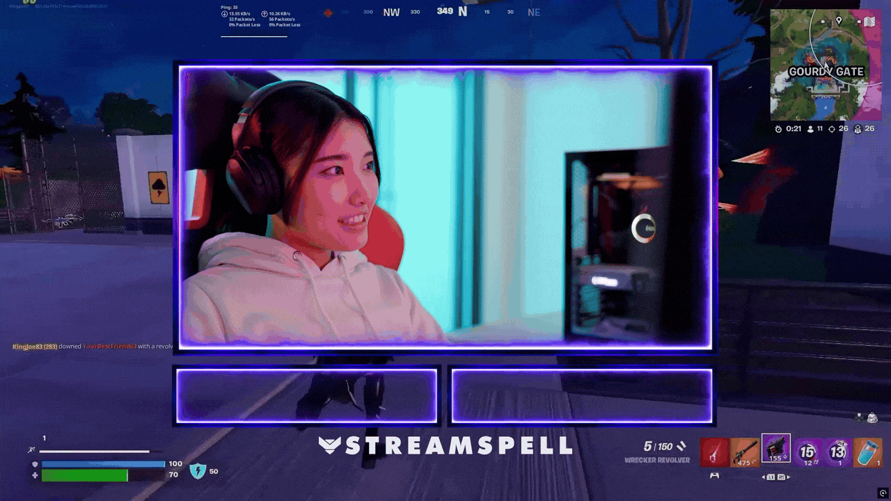 Fortnite webcam overlay and stream overlay slot panel for Twitch and OBS with battle royale styled design.