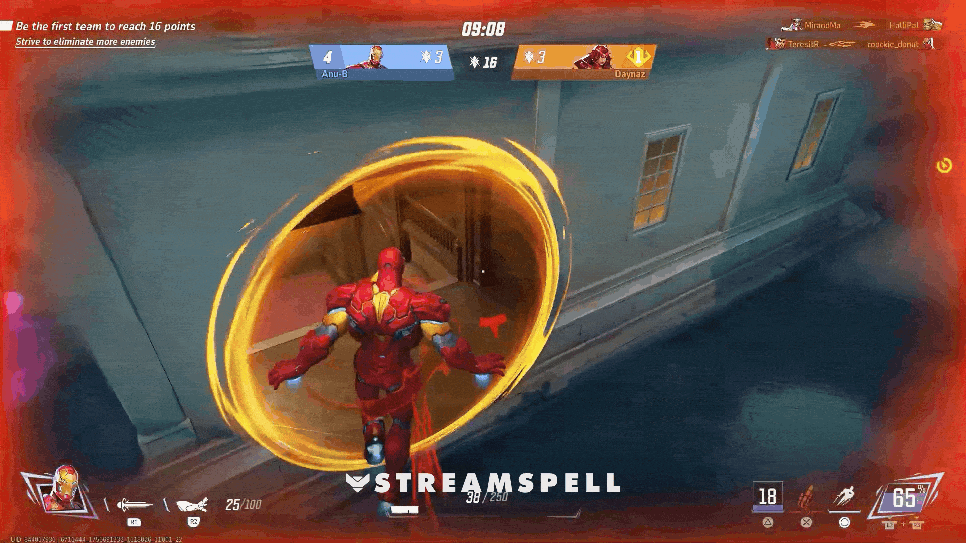 Comic-style game overlay showing a black skull icon and “Death Counter”  during a battle scene. MARVELOOSE! Reactive Overlays by StreamSpell for Twitch and YouTube, featuring real-time Streamlabs death tracking.