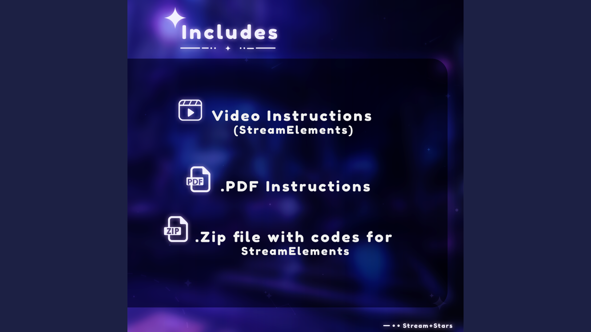 Contents of the MultiStyle Song Displayer widget package by StreamSpell. Includes a one-click setup link for StreamElements, PDF manual, setup video, and .zip file with widget code for OBS and Streamlabs.