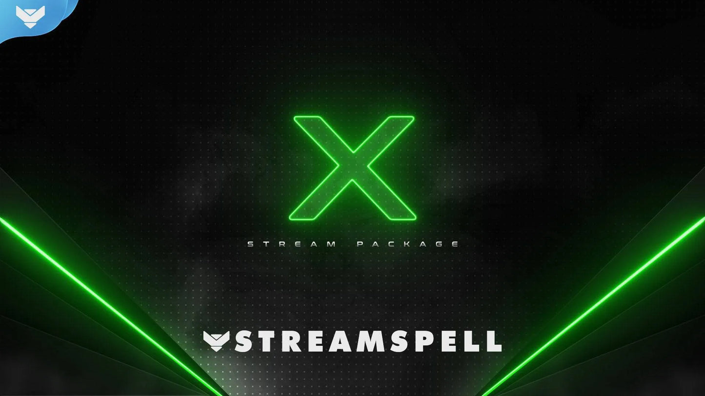 Futuristic green stream overlay with neon gaming aesthetic and glowing tech-inspired design, promoting the New Gen X animated package by StreamSpell for OBS and Streamlabs.