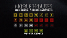 Load image into Gallery viewer, Seven color variations from the Noble Houses Stream Deck Icons pack by StreamSpell. Over 3000 medieval-themed icons inspired by Game of Thrones houses: Stark, Lannister, Targaryen, Baratheon, Martell, Greyjoy, and Tyrell.