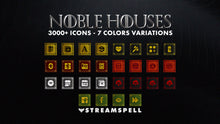 Load image into Gallery viewer, Seven color variations from the Noble Houses Stream Deck Icons pack by StreamSpell. Over 3000 medieval-themed icons inspired by Game of Thrones houses: Stark, Lannister, Targaryen, Baratheon, Martell, Greyjoy, and Tyrell.