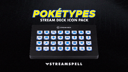 Poketypes Stream Deck Icon Pack by StreamSpell displayed on an Elgato Stream Deck XL. Features Pokémon-inspired Water type icons with blue elemental designs for gaming, Discord, UI and social media. Fully compatible with OBS Studio, Streamlabs and all Stream Deck models.Poketypes Stream Deck Icon Pack by StreamSpell displayed on an Elgato Stream Deck XL. Features Pokémon-inspired Water type icons with blue elemental designs for gaming, Discord, UI and social media. Fully compatible with OBS Studio, Streamla