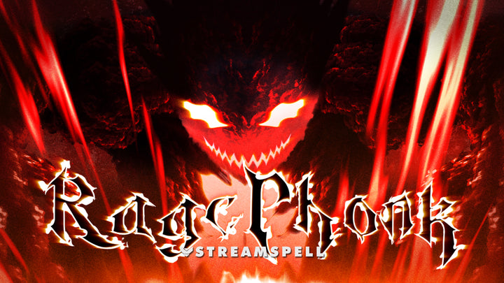 Preview of the Rage Phonk Stream Package by StreamSpell — red glowing visuals, glitch effects, and underground Phonk energy for Twitch and YouTube streamers