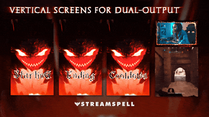 Dark Phonk-style animated stream screens with red smoke and demonic energy, featuring “Starting”, “Ending”, and “Offline” scenes — part of the Rage Phonk Stream Package by StreamSpell.