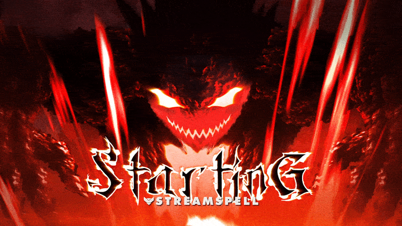 Animated “Starting” screen featuring a demonic smile and fiery energy in underground Phonk aesthetic — Rage Phonk Stream Package by StreamSpell.
