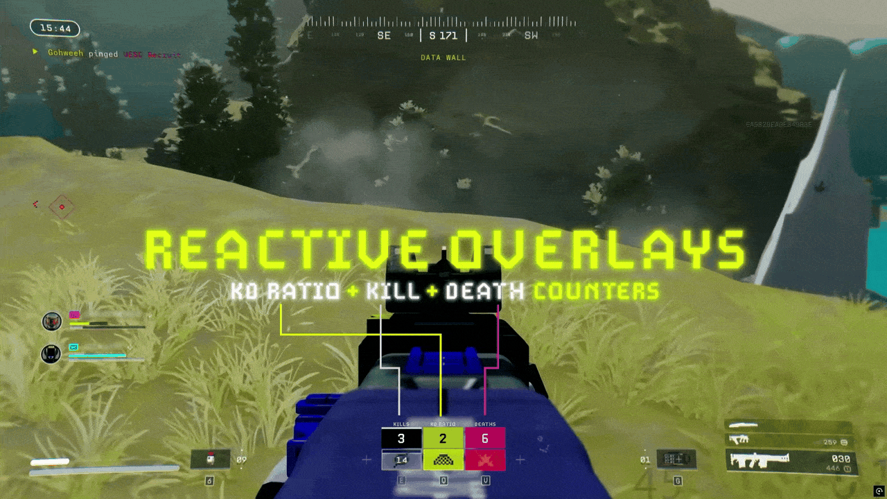 Marathon Stream Overlays and Widgets reactive overlays preview by StreamSpell, featuring gameplay reaction HUD effects for supported Streamlabs and FPS titles.