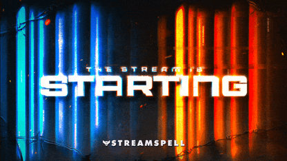 Animated “Stream Starting” screen from the Phantom Ops Stream Package, featuring blue–orange tactical lighting, barbed wire effects, and cinematic FPS-style motion by StreamSpell.