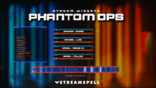Load image into Gallery viewer, Animated Phantom Ops stream widgets showing chat box, alert list, and dynamic goal bar with tactical blue–orange lighting and combat UI motion.